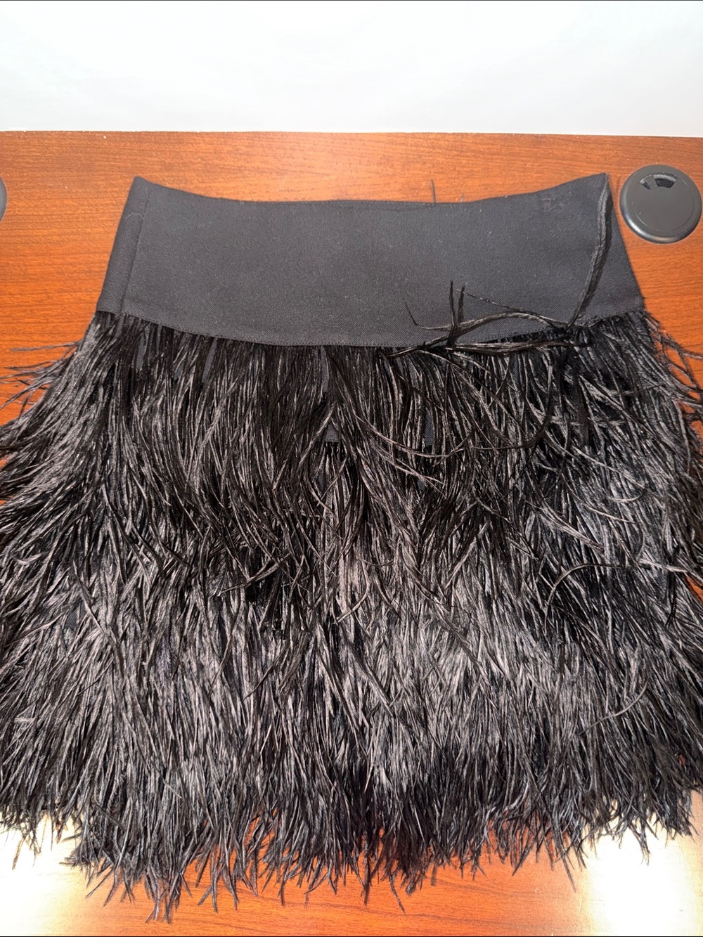 Tory Burch Black Feather-Trim Mini Skirt